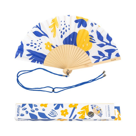 Fan of blue and yellow flowers