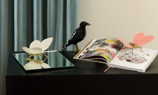 Ceramic butterfly with brass legs in pink