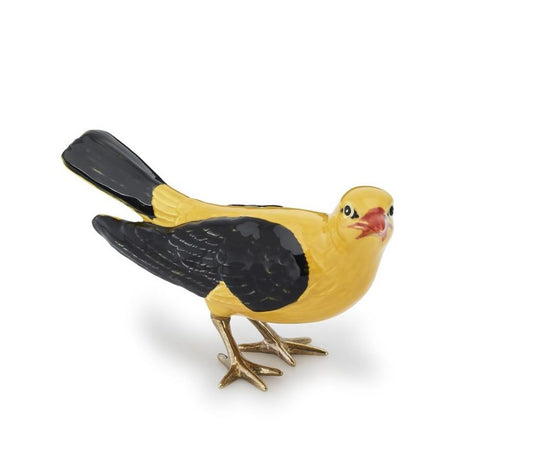 Ceramic oriole with brass legs