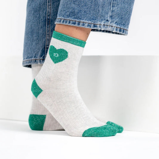 Heart White and Green Billybelt Socks