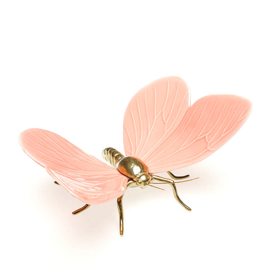 Ceramic butterfly with brass legs in pink