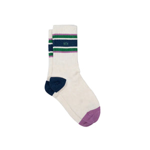 Beige, azul marino, verde y morado a rayas