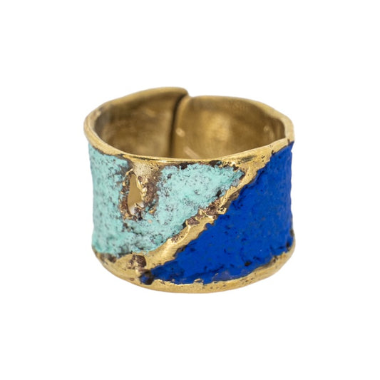 Anillo abierto de bronze Hoch con pátina azul y turquesa