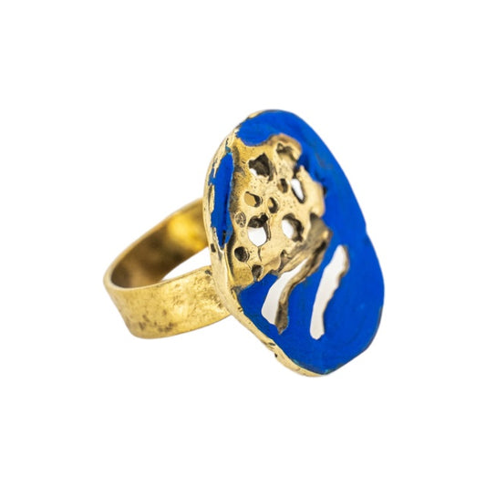 Anillo abierto de bronce Hoch con pátina azul