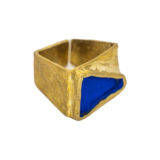 Anillo abierto de bronze Hoch con pátina azul