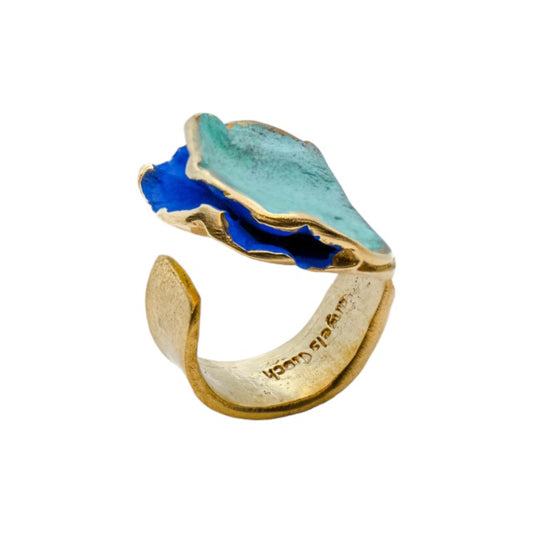 Anillo abierto de bronce Hoch con pátina azul y turquesa