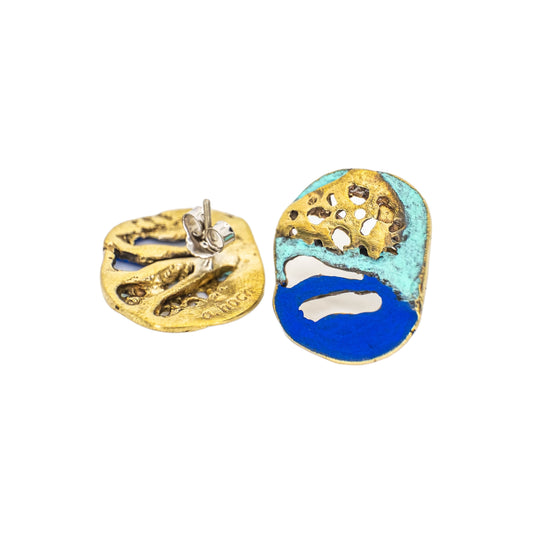 Hoch Bronze Earring with Blue and Turquoise Patina