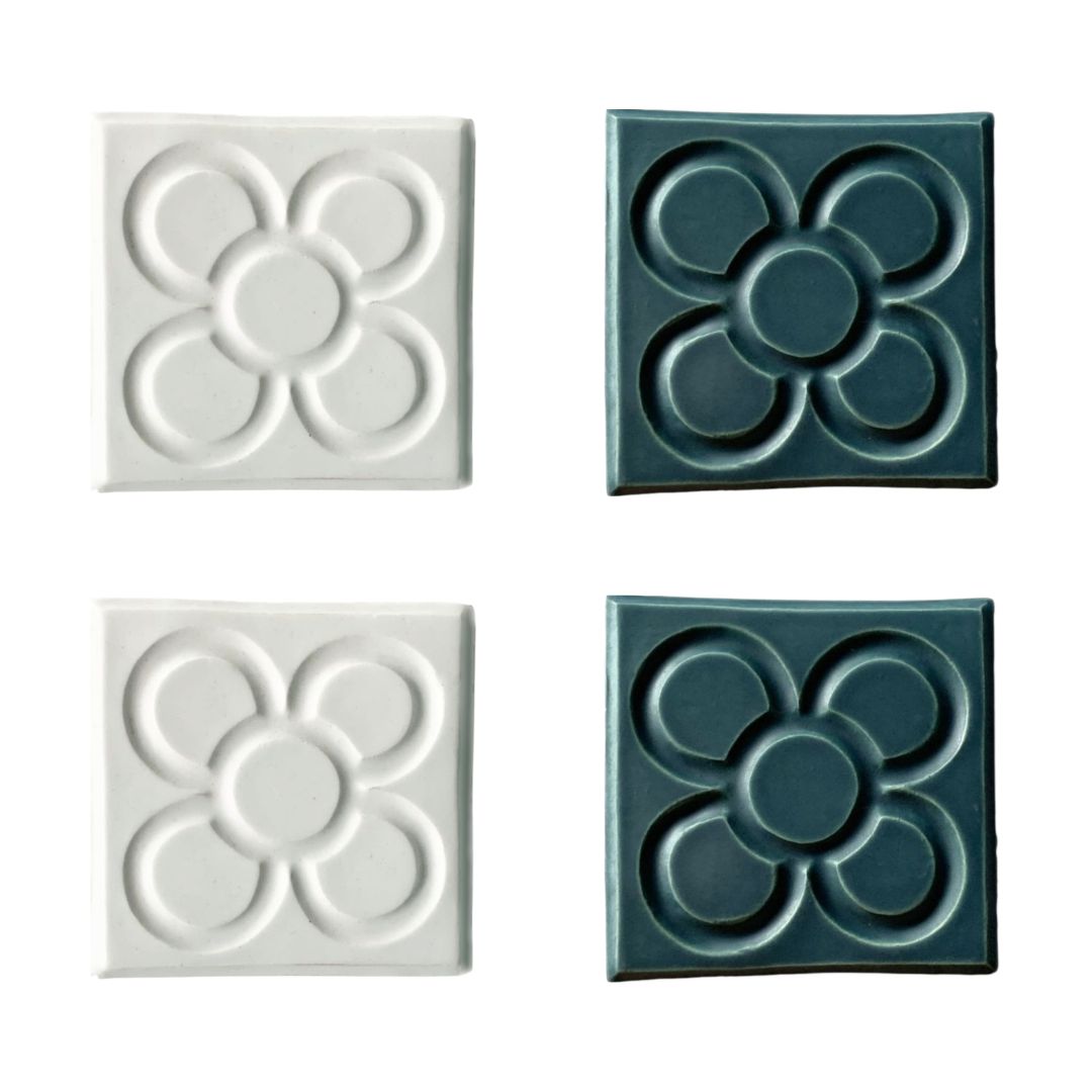 Barcelona Tile Coaster Set Flor White & Green Duo by Bornisimo