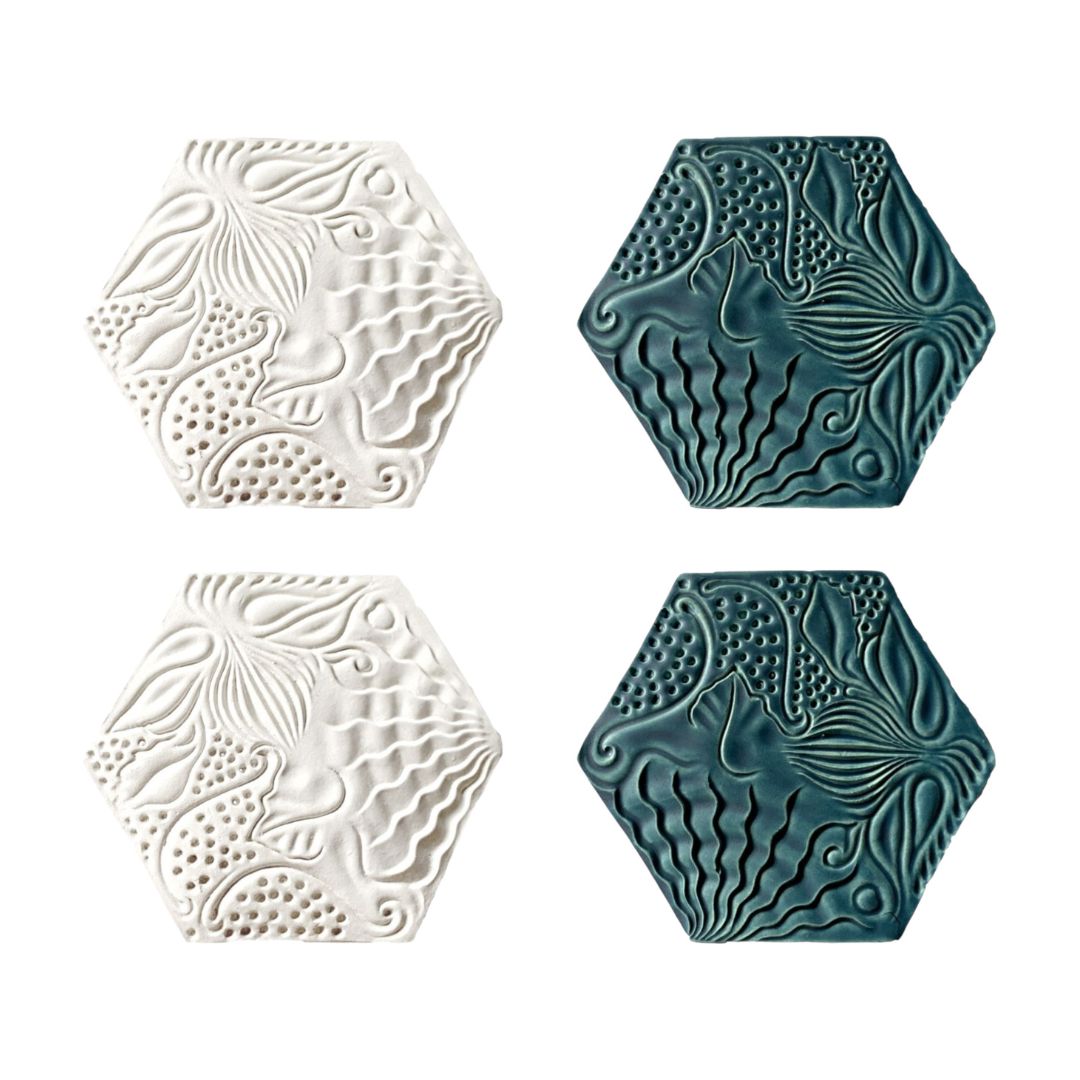 Barcelona Tile Coaster Set Panot White & Green Duo by Bornisimo