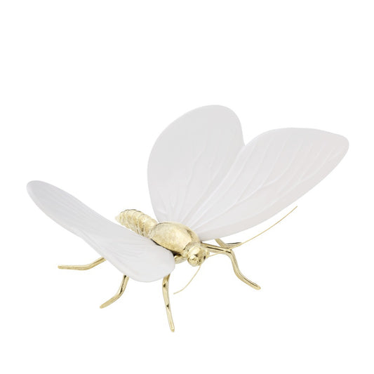 Ceramic butterfly with brass legs in white