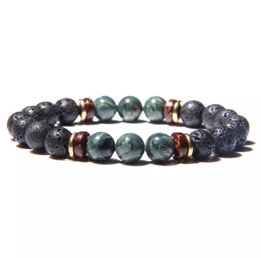Black and green volcanic stone bracelet