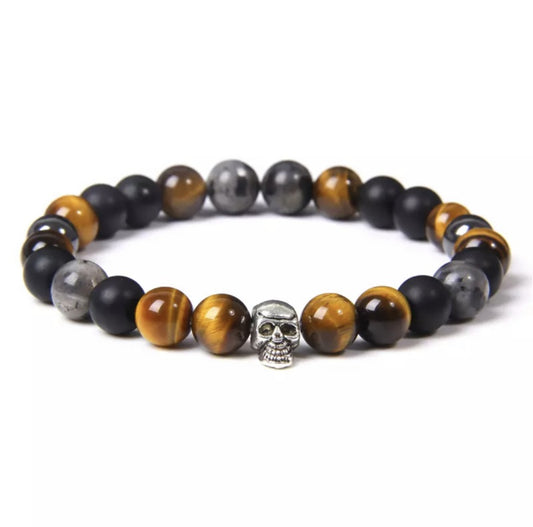 Tiger's eye rock bracelet - skull