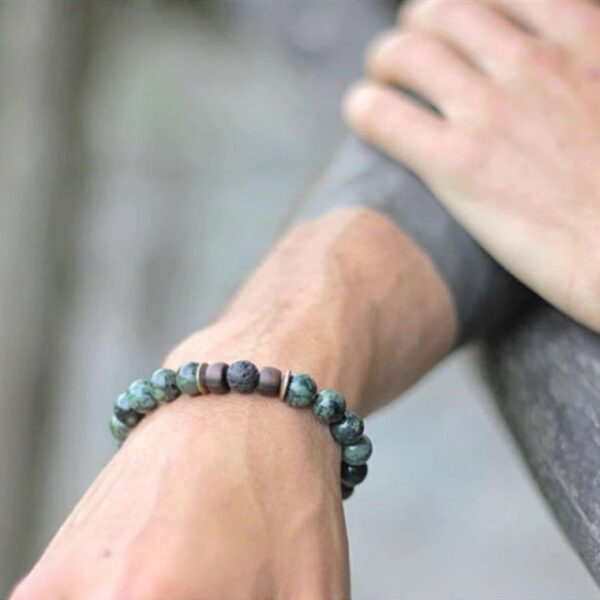 Pulsera volcanic con rocas turquesas - Imagen 2